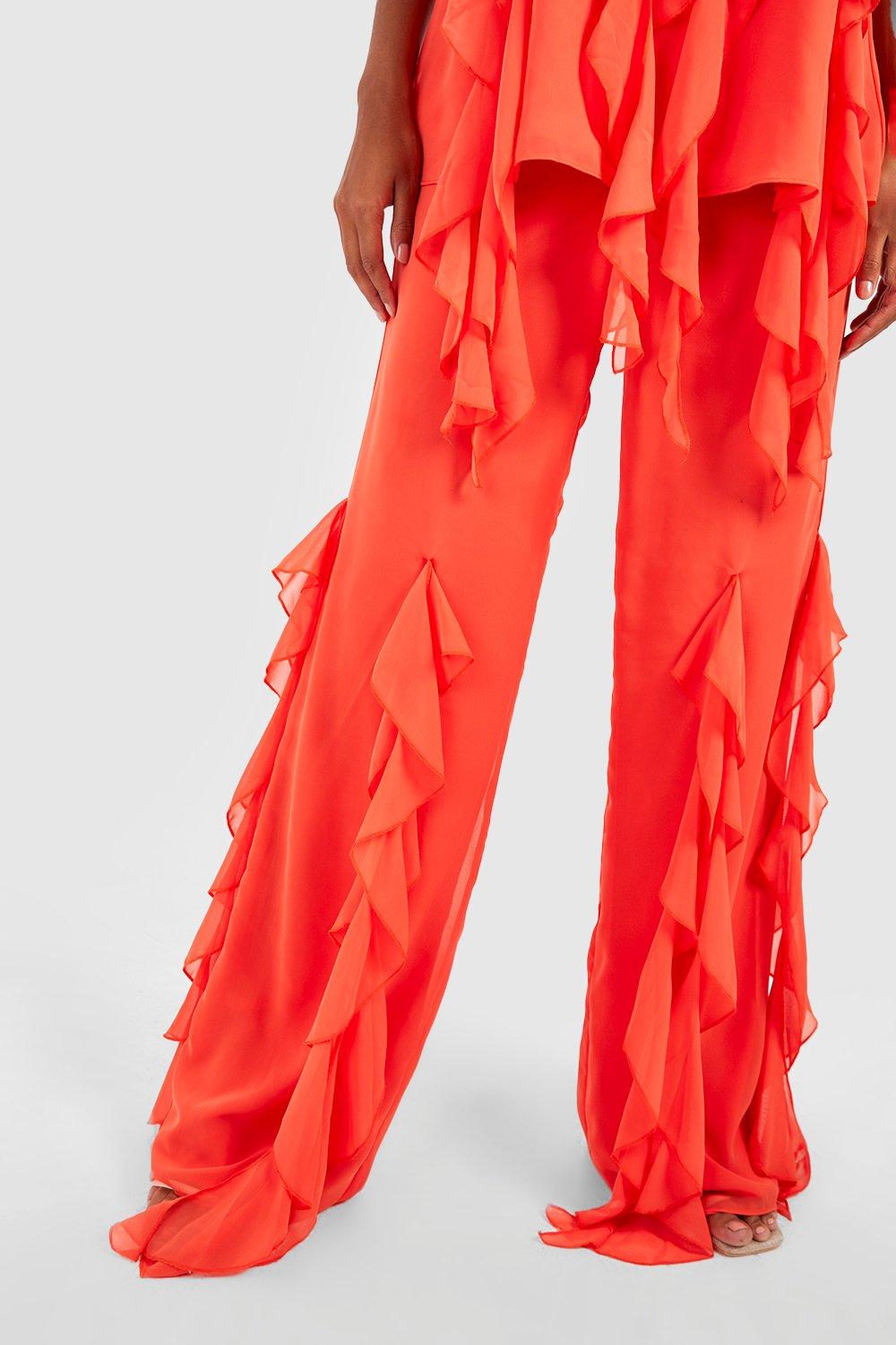 Red store ruffle pants